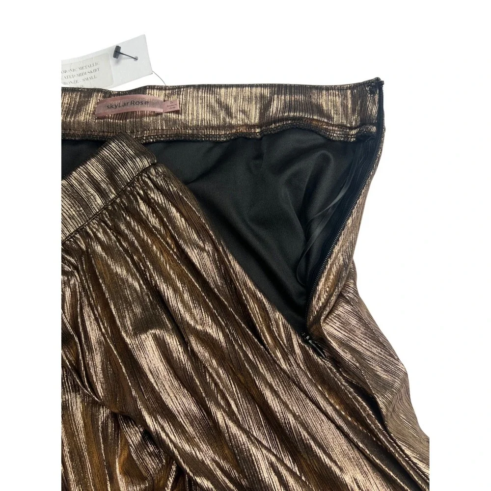 Skylar Rose Light The Night Bronze Metallic Pleated Maxi Skirt S NWT glam chic - Picture 7 of 9